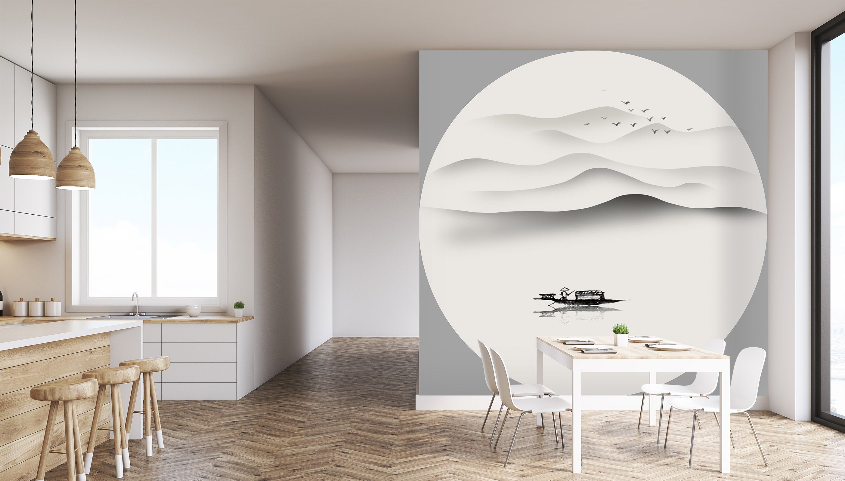 3D Landscape Boat 002 Wall Murals