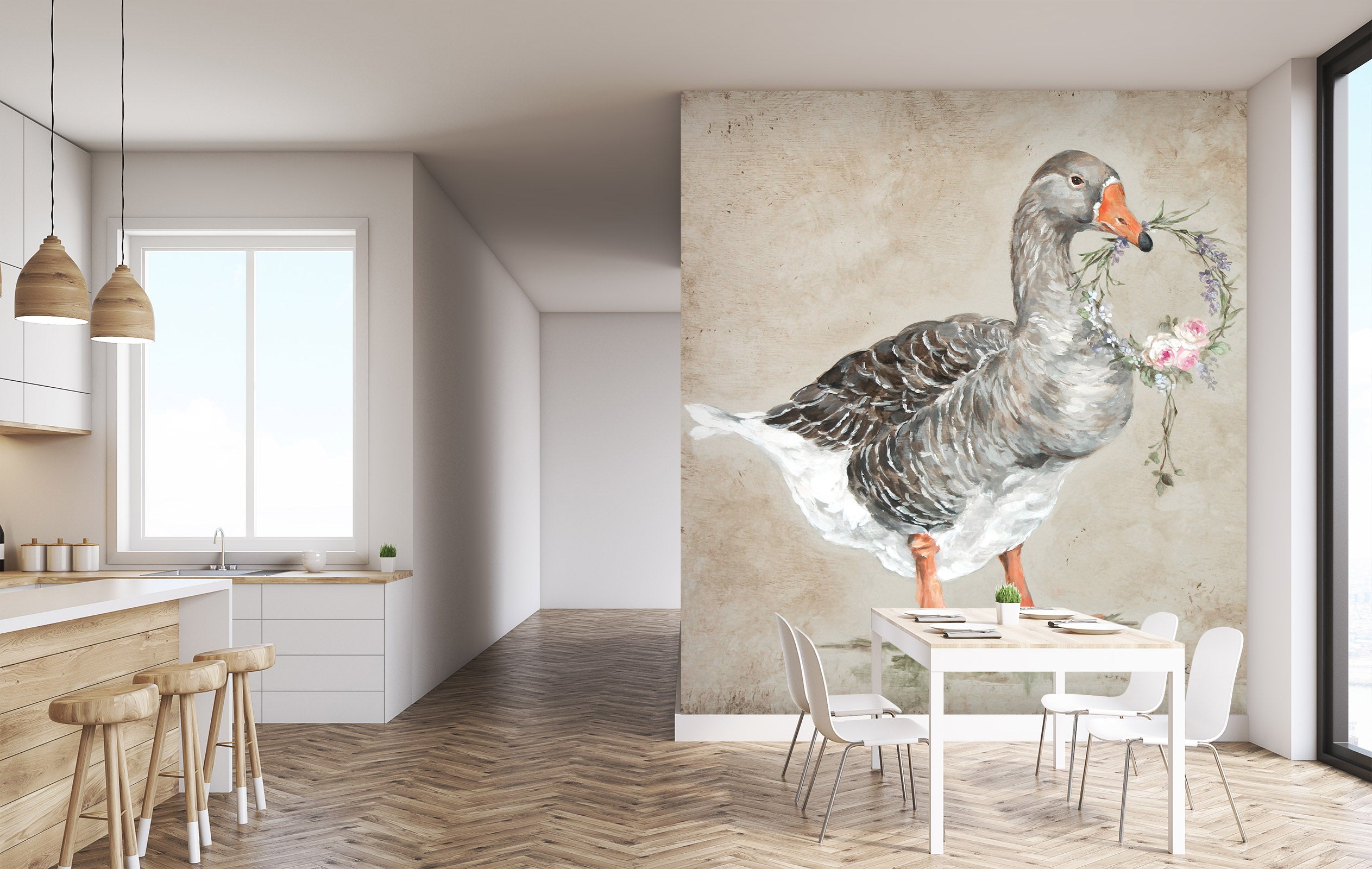 3D Goose With Wreath 3132 Debi Coules Wall Mural Wall Murals