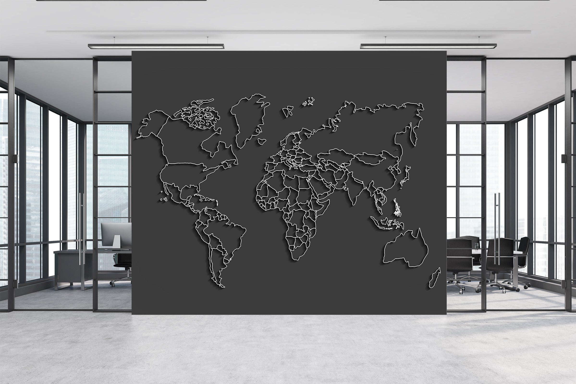 3D Black Lines 2002 World Map Wall Murals