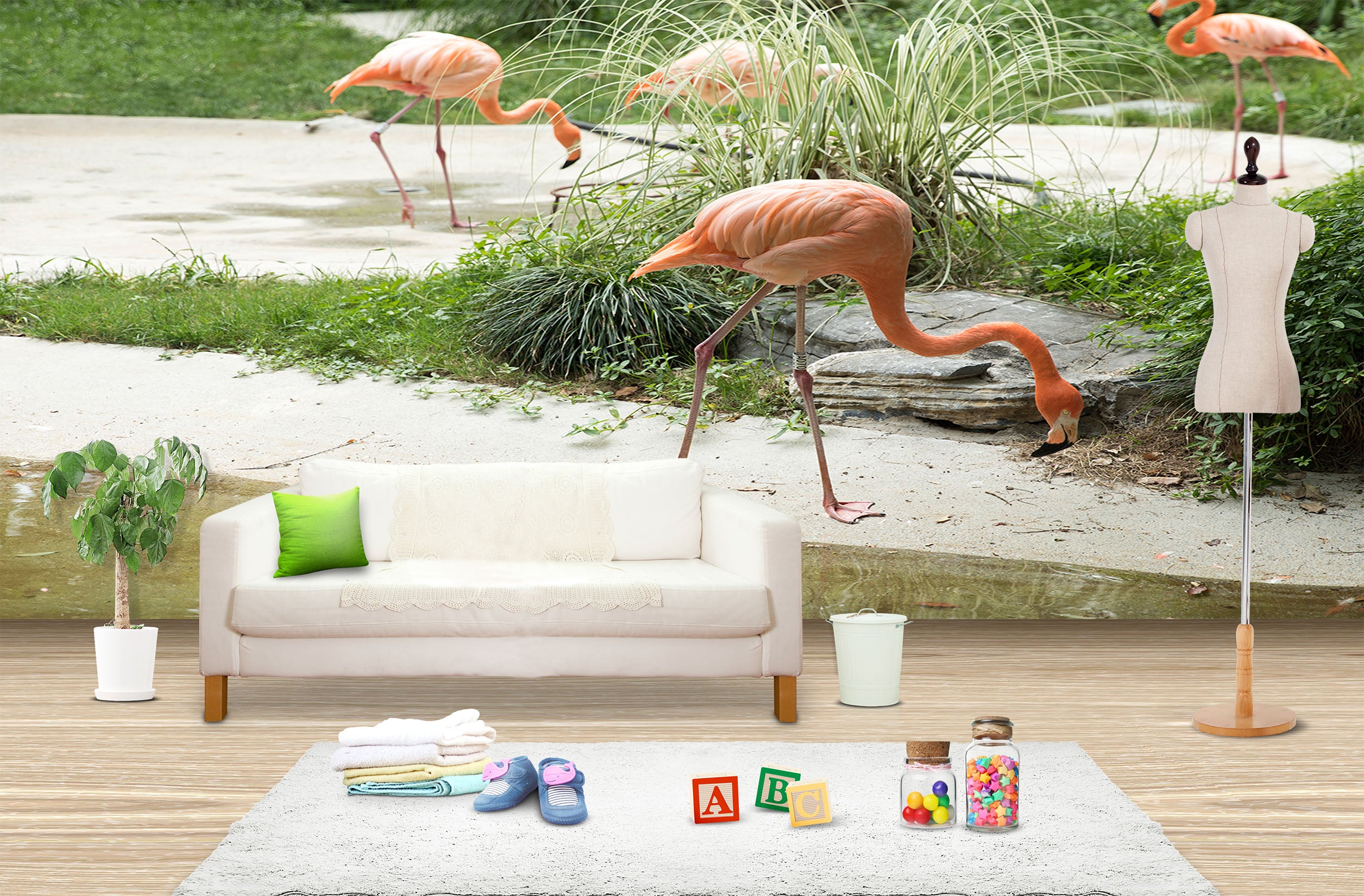 3D Pink Flamingo 037 Wall Murals Wallpaper AJ Wallpaper 2 