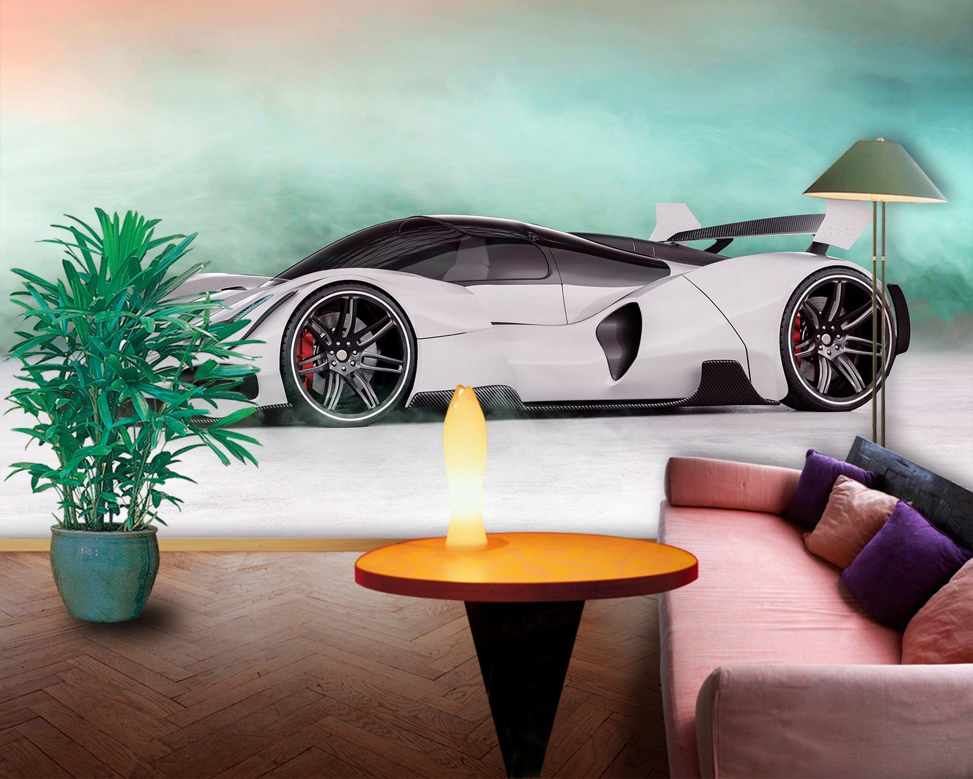 3D White Sports Car 964 Vehicle Wall Murals Wallpaper AJ Wallpaper 2 