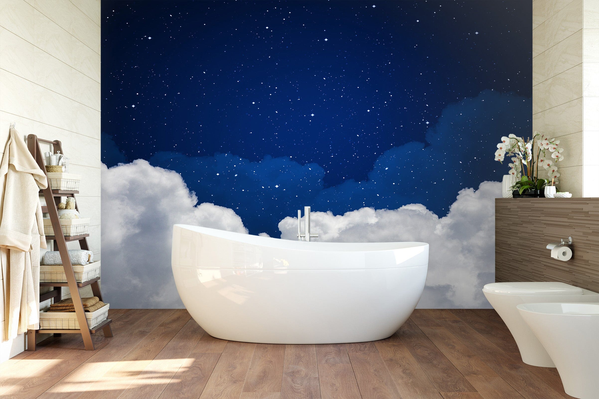 3D White Clouds Night Sky 084 Wall Murals Wallpaper AJ Wallpaper 2 