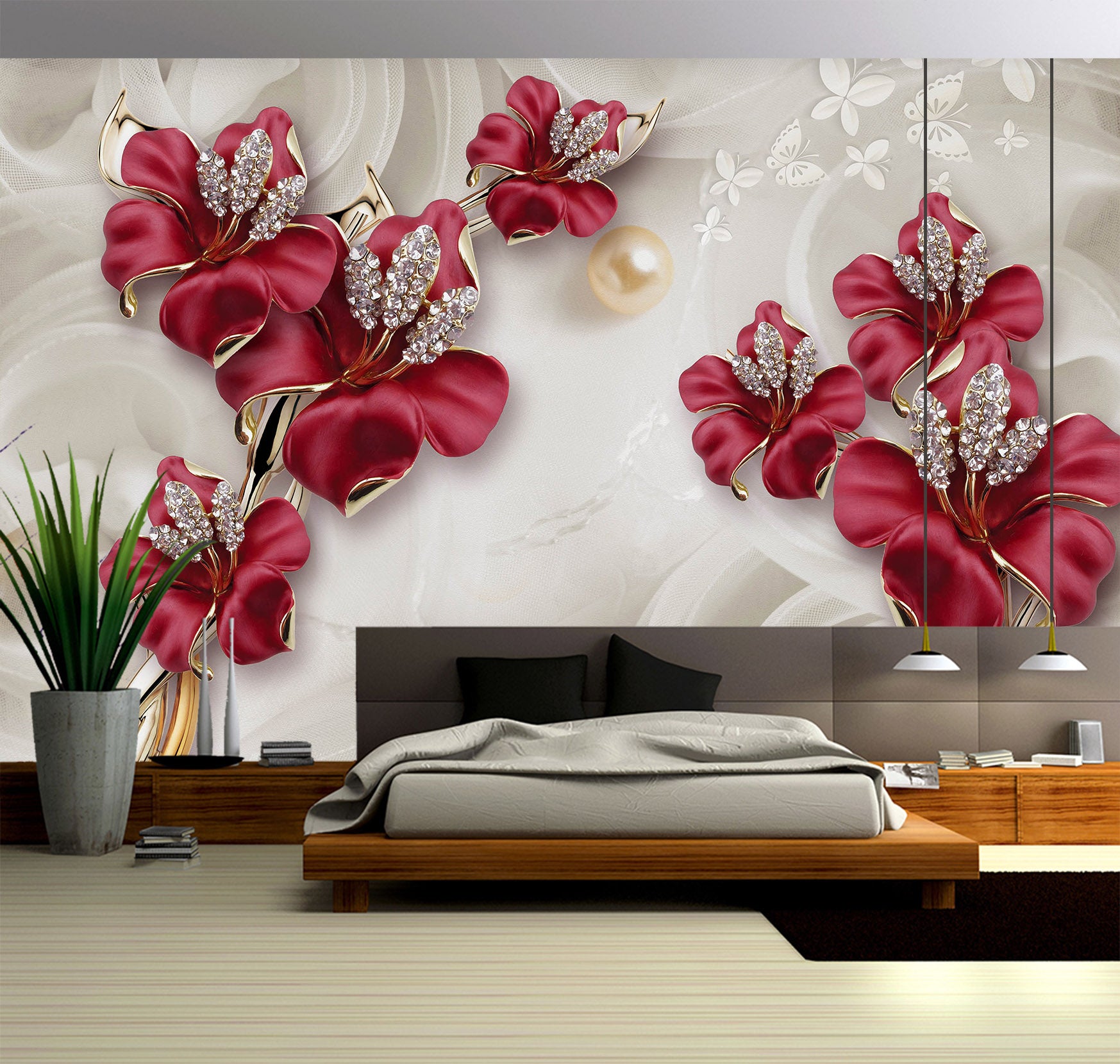 3D Red Flowers 1524 Wall Murals