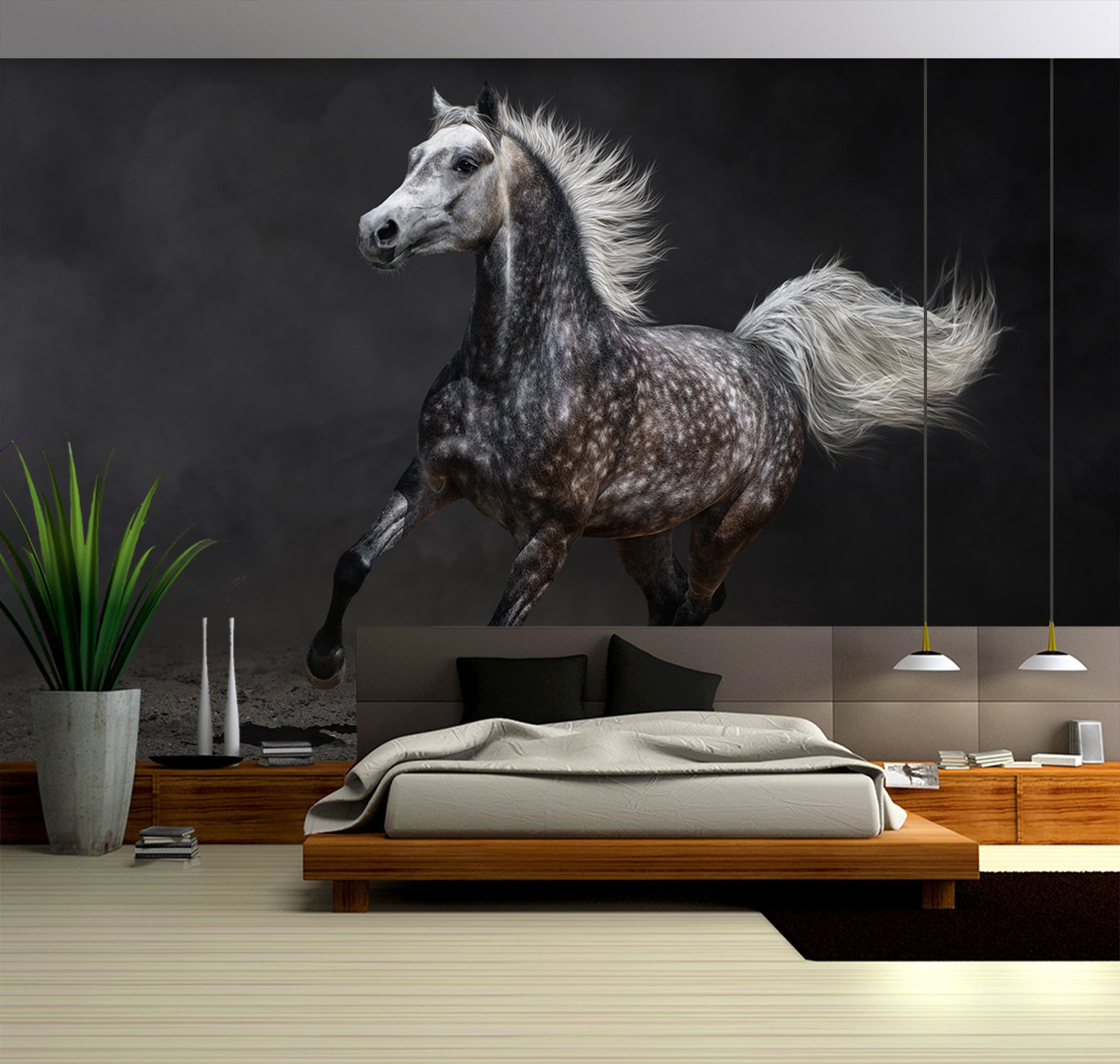 3D Running Black Horse 302 Wall Murals