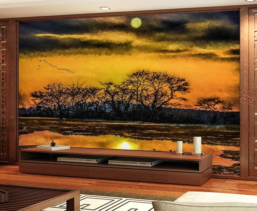 3D Sunset Glow River Tree 055 Wallpaper AJ Wallpapers 