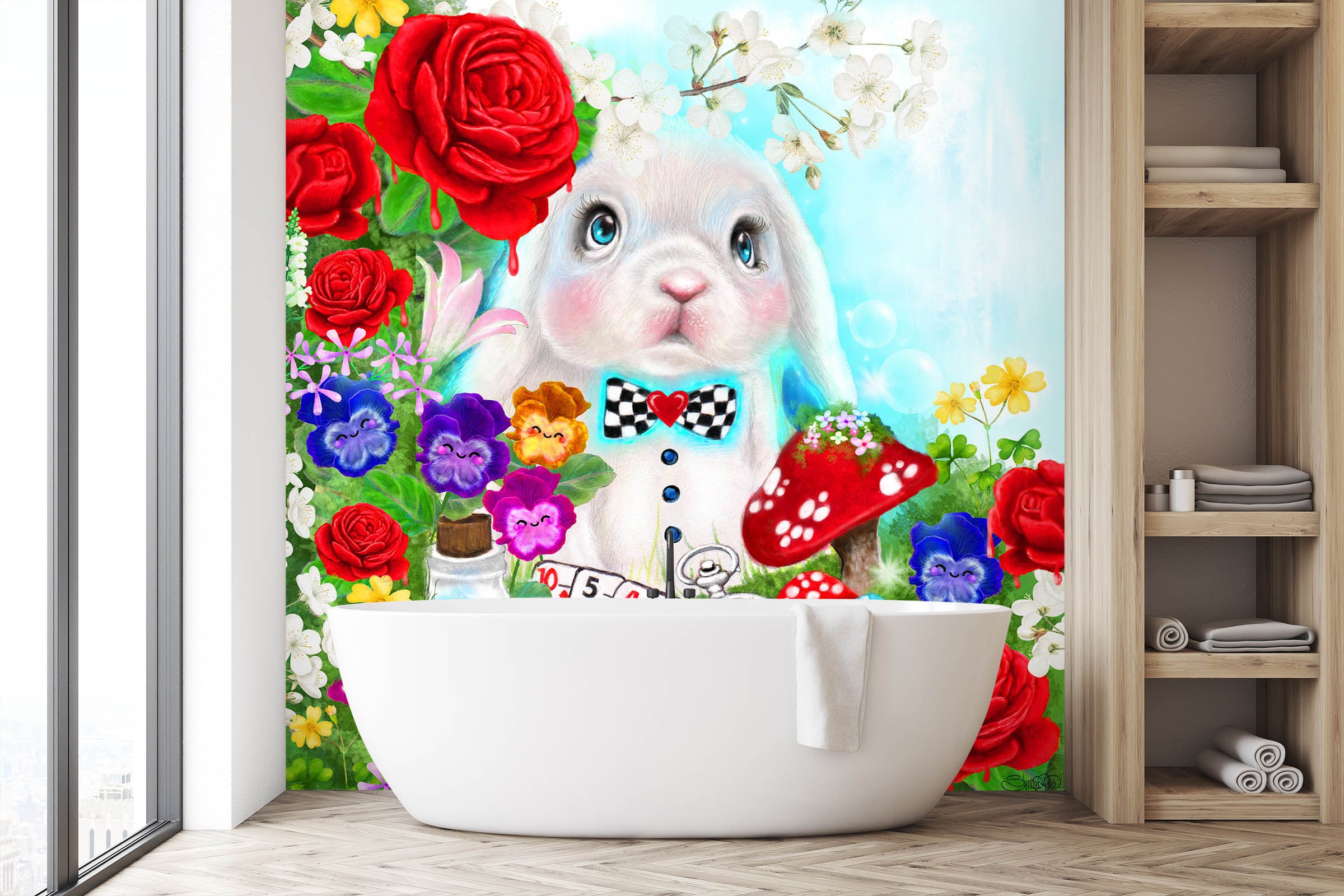 3D Mushroom Rose Bunny 8424 Sheena Pike Wall Mural Wall Murals