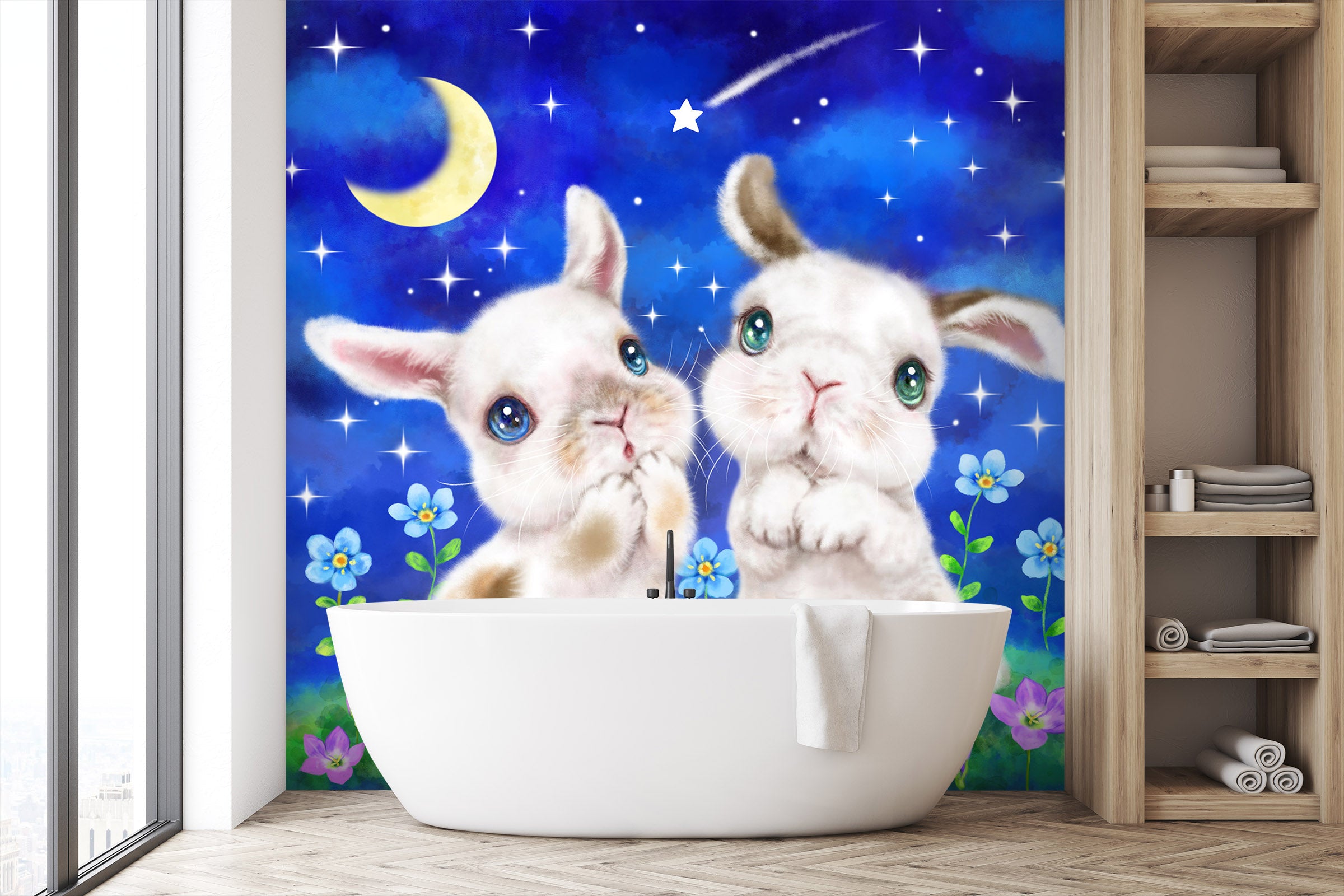 3D Moon Petals Bunny 5513 Kayomi Harai Wall Mural Wall Murals