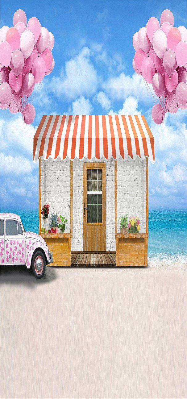 3D pink balloon house the car door mural Wallpaper AJ Wallpaper 