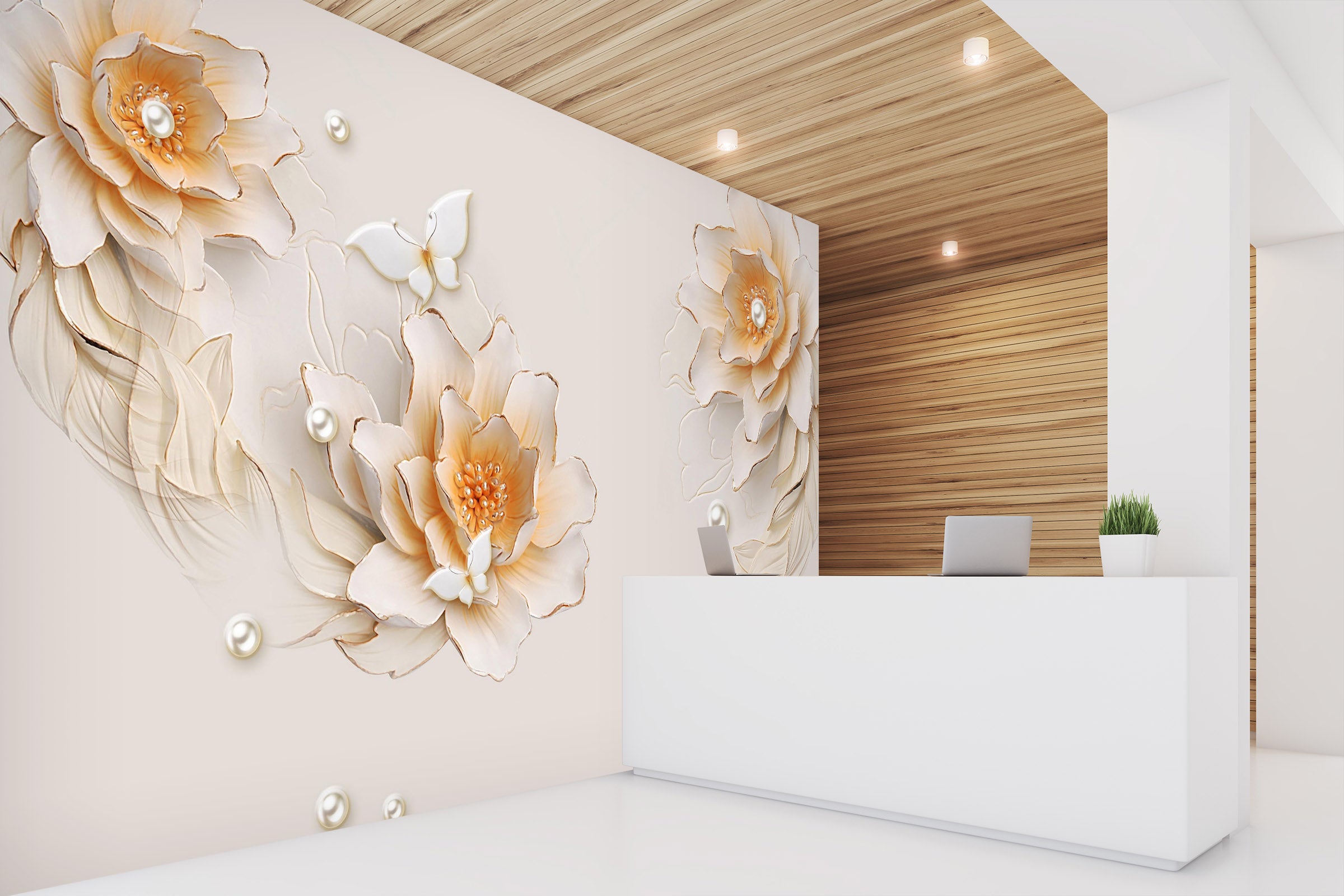 3D White Flowers 1464 Wall Murals