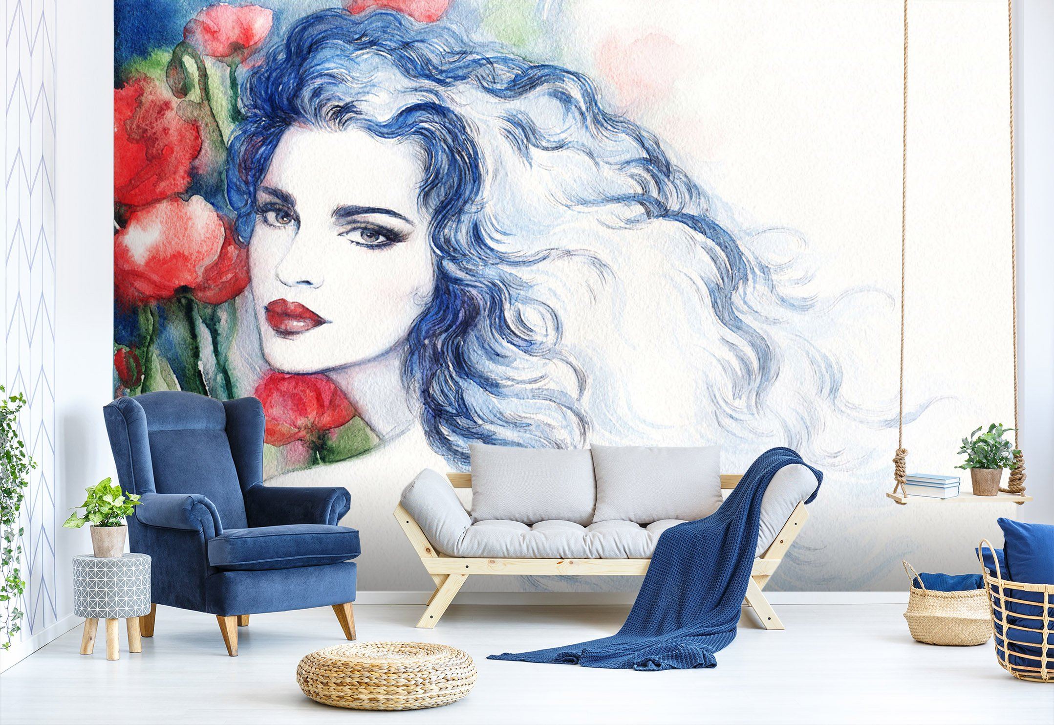 3D Blue Hair Flower 673 Wallpaper AJ Wallpaper 2 