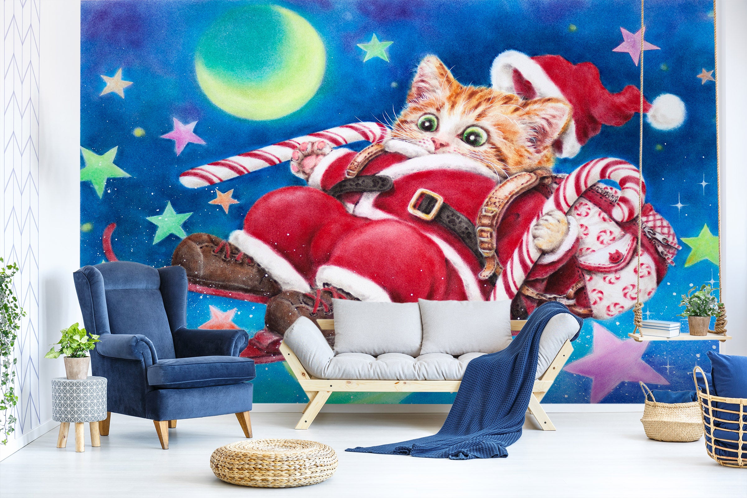 3D Christmas Cat Moon 5432 Kayomi Harai Wall Mural Wall Murals