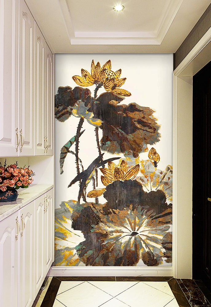 3D Lotus Leaf Ink WC854 Wall Murals