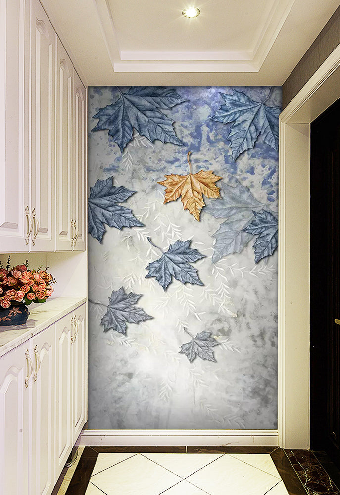 3D Blue Maple Leaf WC820 Wall Murals