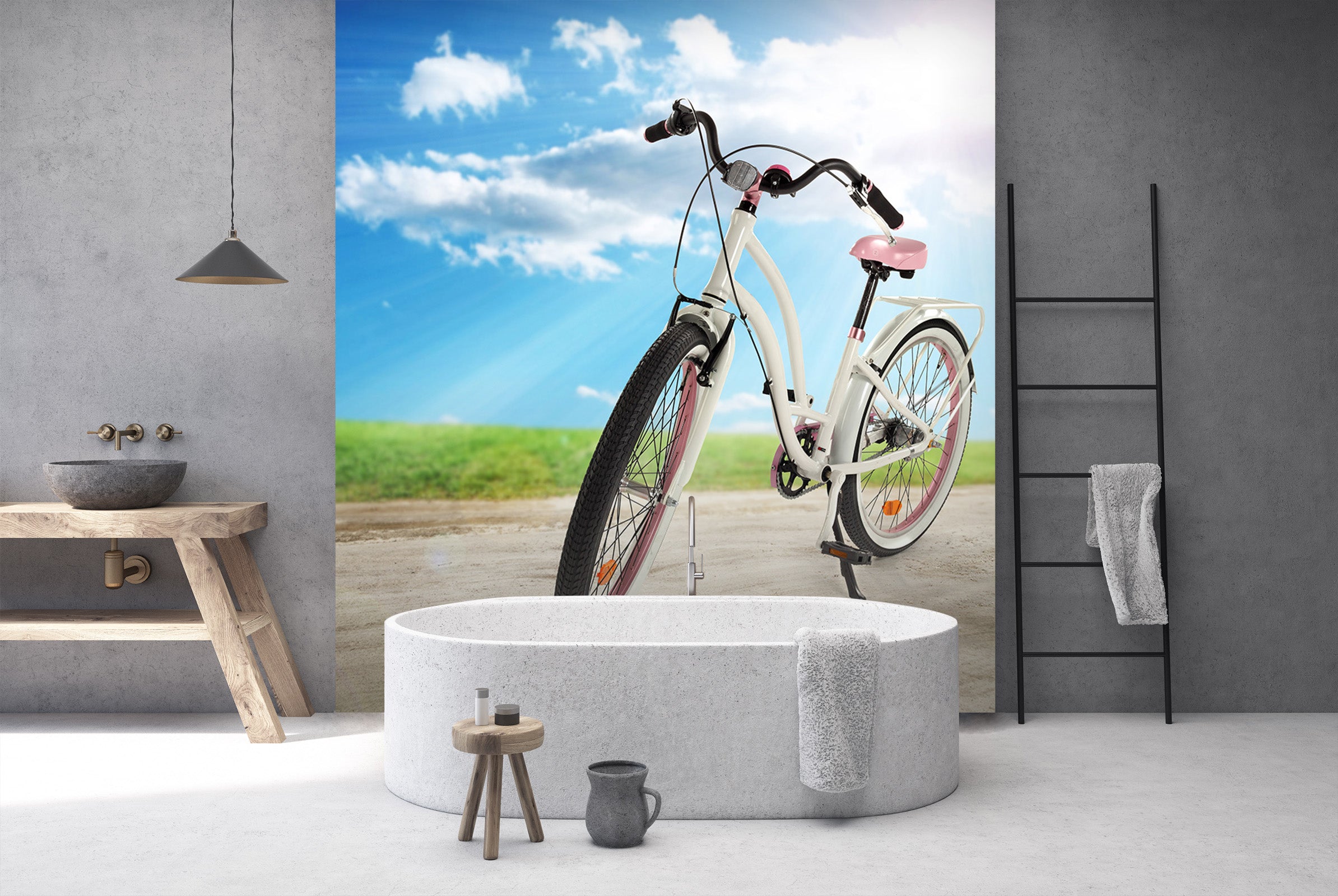 3D Sunny Grass Bike 010 Vehicle Wall Murals