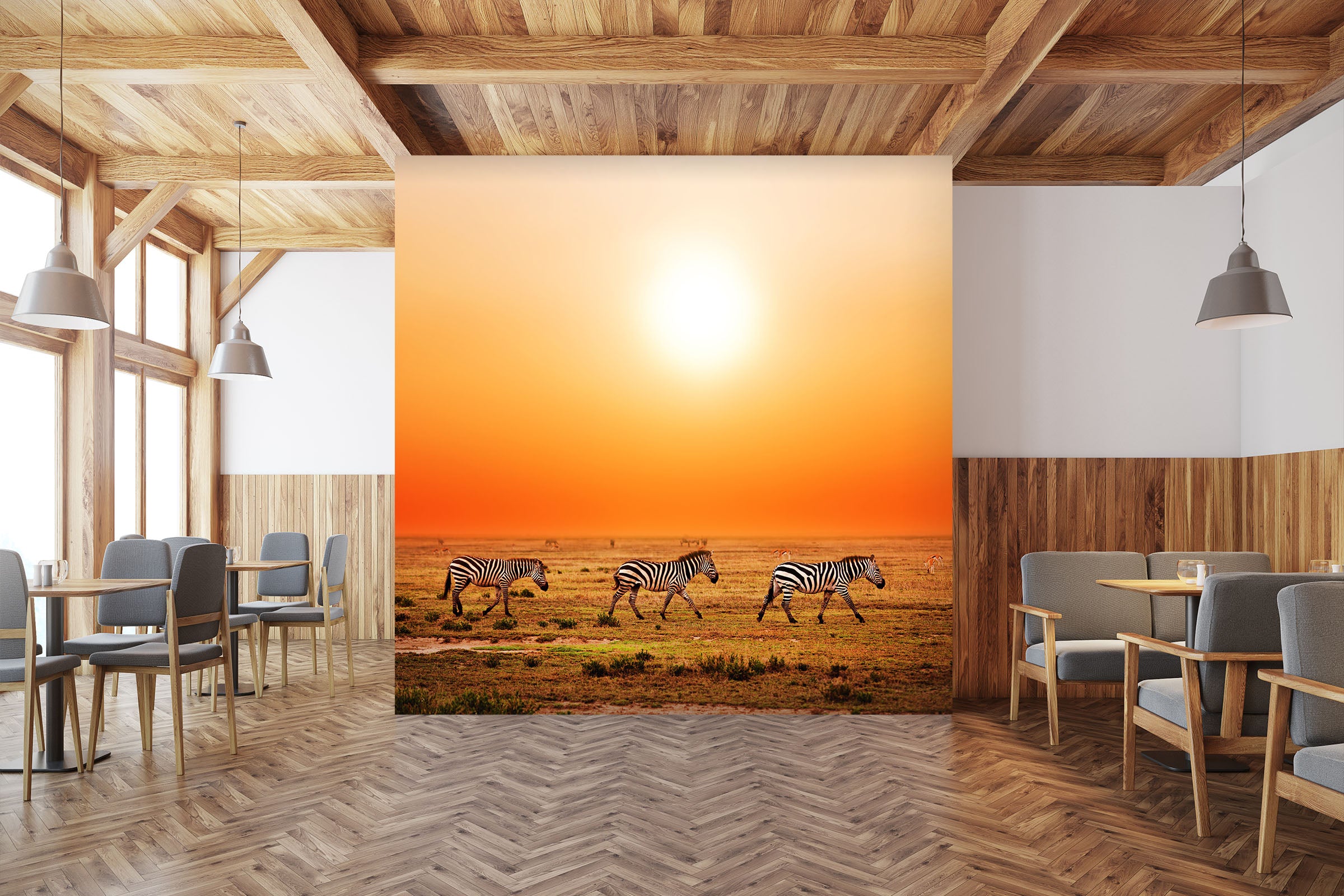 3D Sunset Zebra 246 Wall Murals