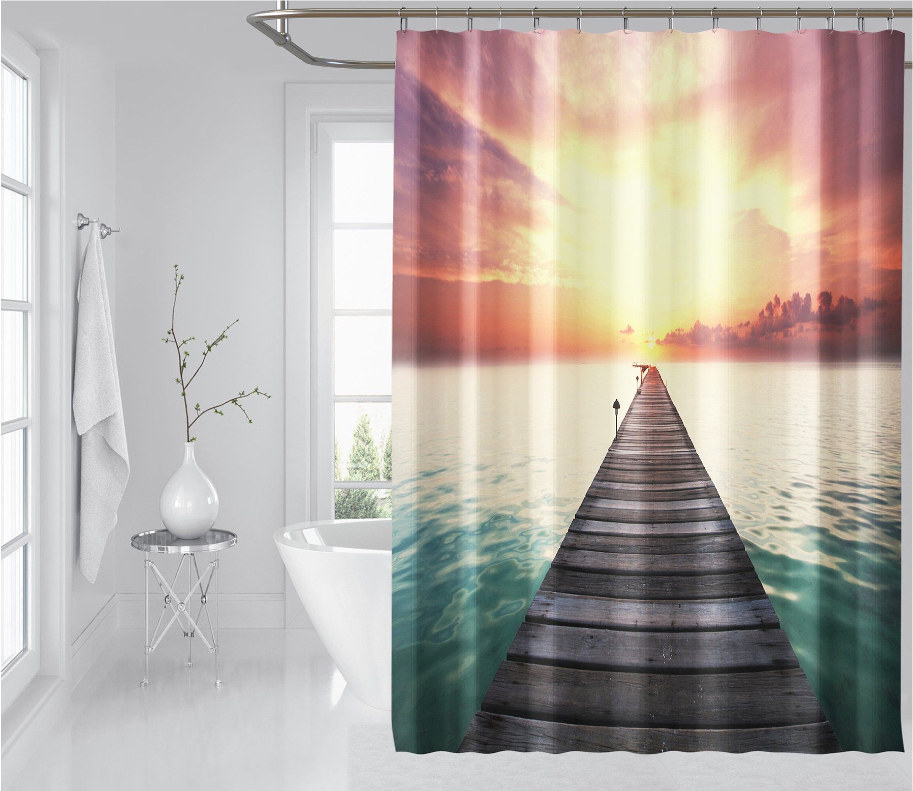 3D Sunset Wooden Bridge 041 Shower Curtain 3D Shower Curtain AJ Creativity Home 