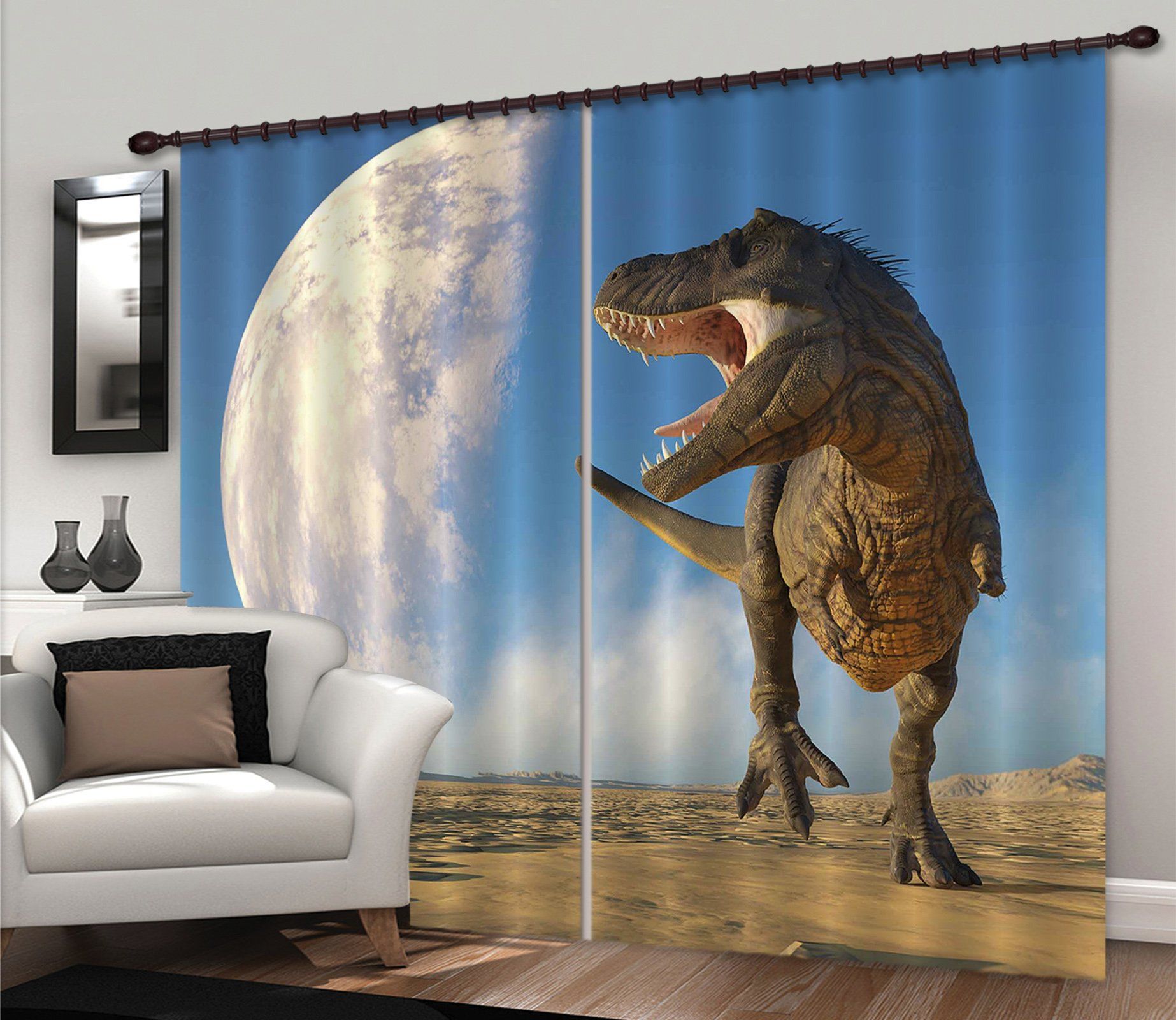 3D Tyrannosaurus Moon 165 Curtains Drapes Curtains AJ Creativity Home 