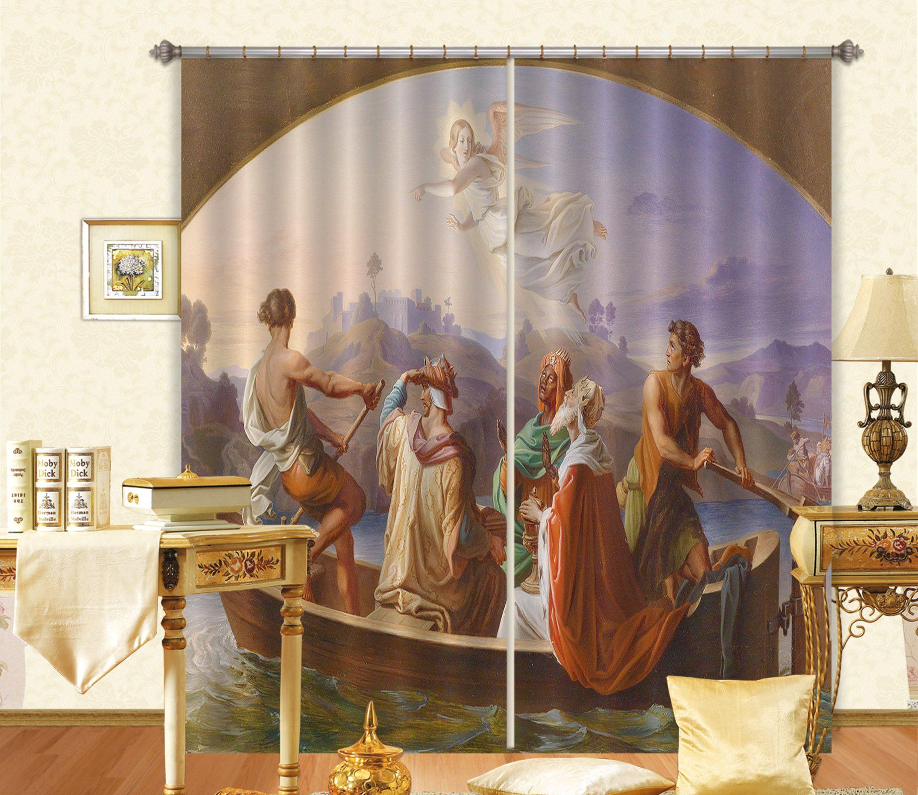 3D Ship Angel 057 Curtains Drapes Curtains AJ Creativity Home 