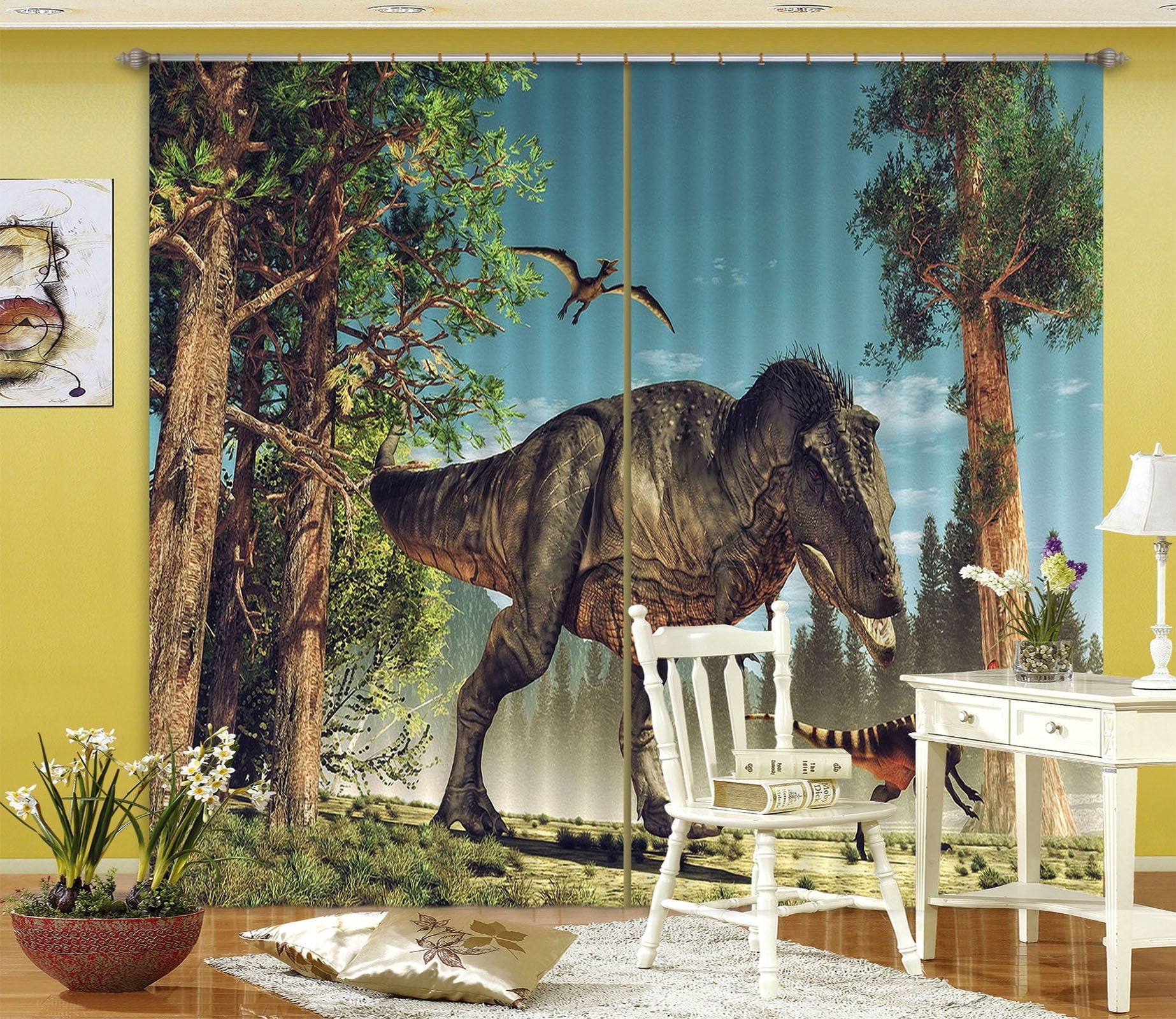 3D Tyrannosaurus Pterosaur 161 Curtains Drapes Curtains AJ Creativity Home 