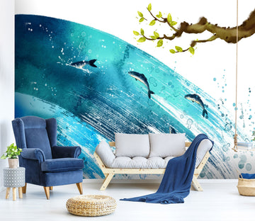 3D Dolphin Diving 016 Wall Murals Wallpaper AJ Wallpaper 2 