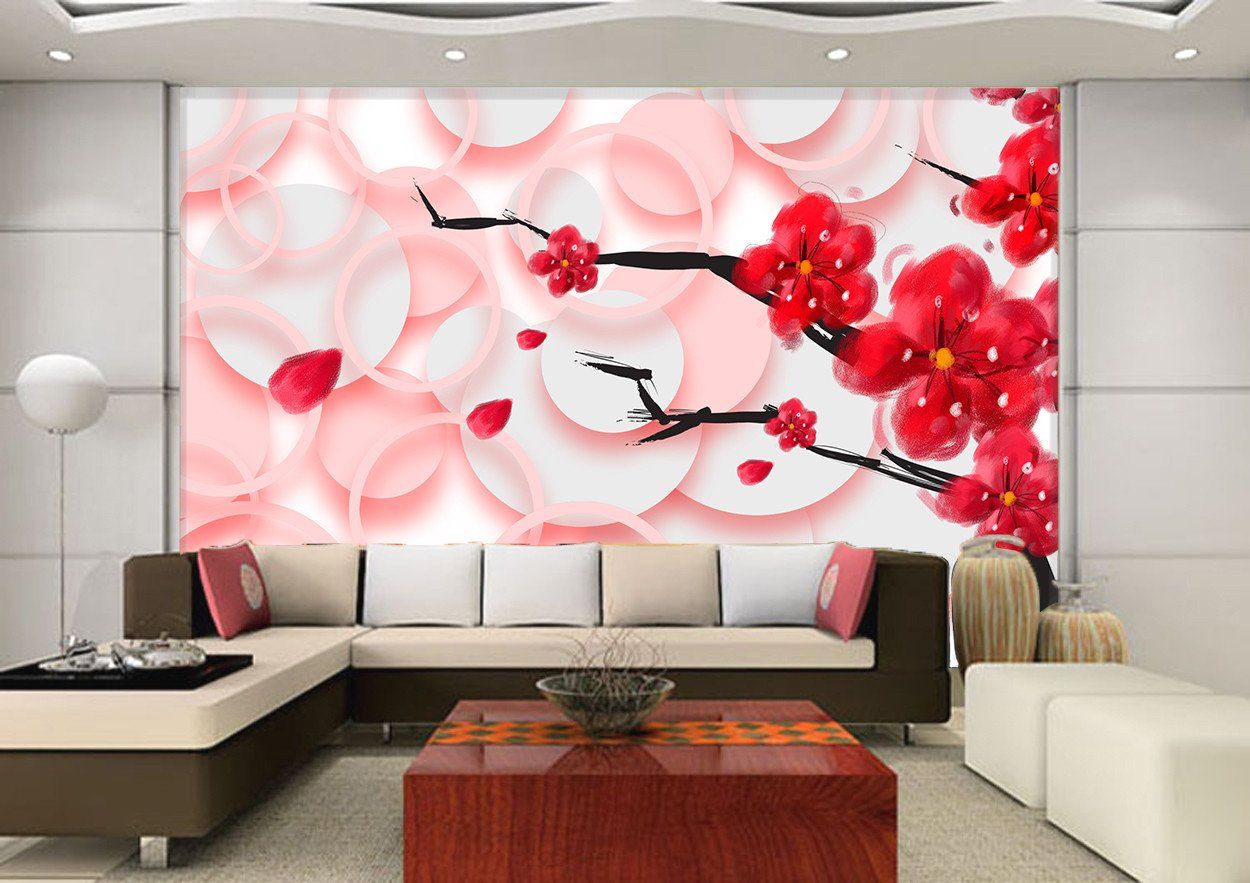 3D Red Branch Flower 445 Wallpaper AJ Wallpaper 