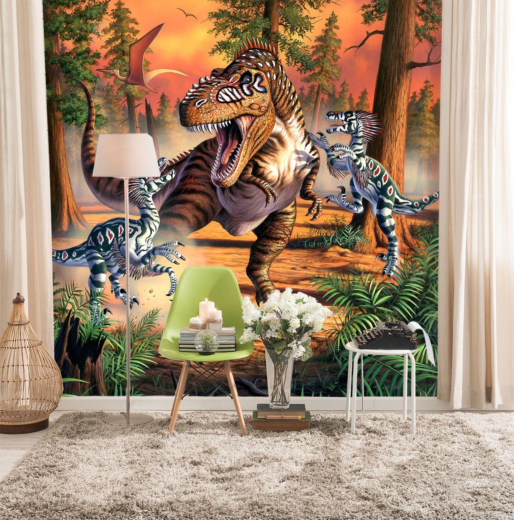 3D Dino Battle 1406 Jerry LoFaro Wall Mural Wall Murals Wallpaper AJ Wallpaper 2 