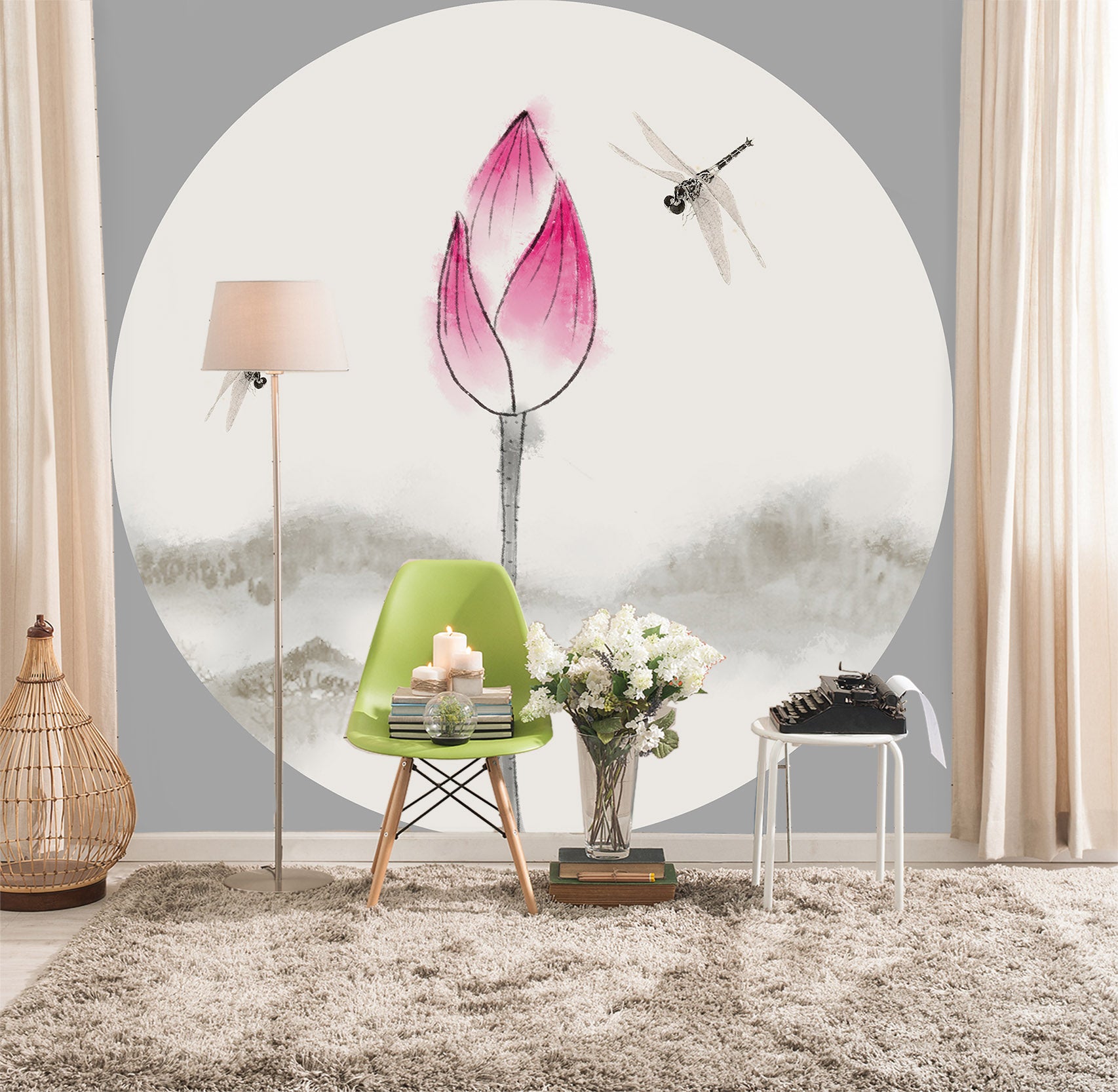 3D Moon Night Lotus 001 Wall Murals