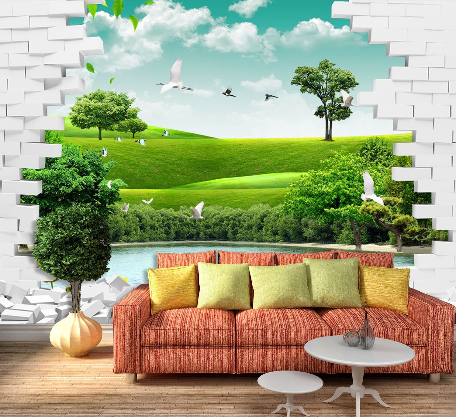 3D Green Trees Grassland Fields 232 Wallpaper AJ Wallpaper 