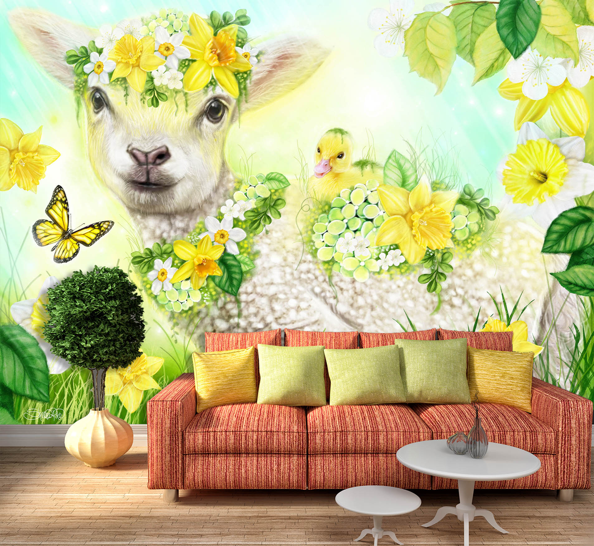 3D Butterfly Sheep 8421 Sheena Pike Wall Mural Wall Murals