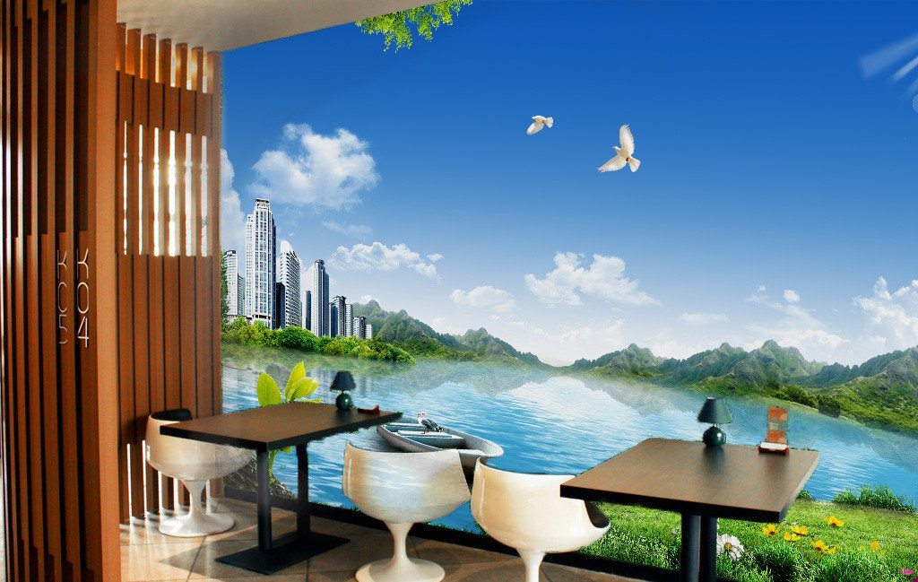 Lakeside Buildings Wallpaper AJ Wallpaper 