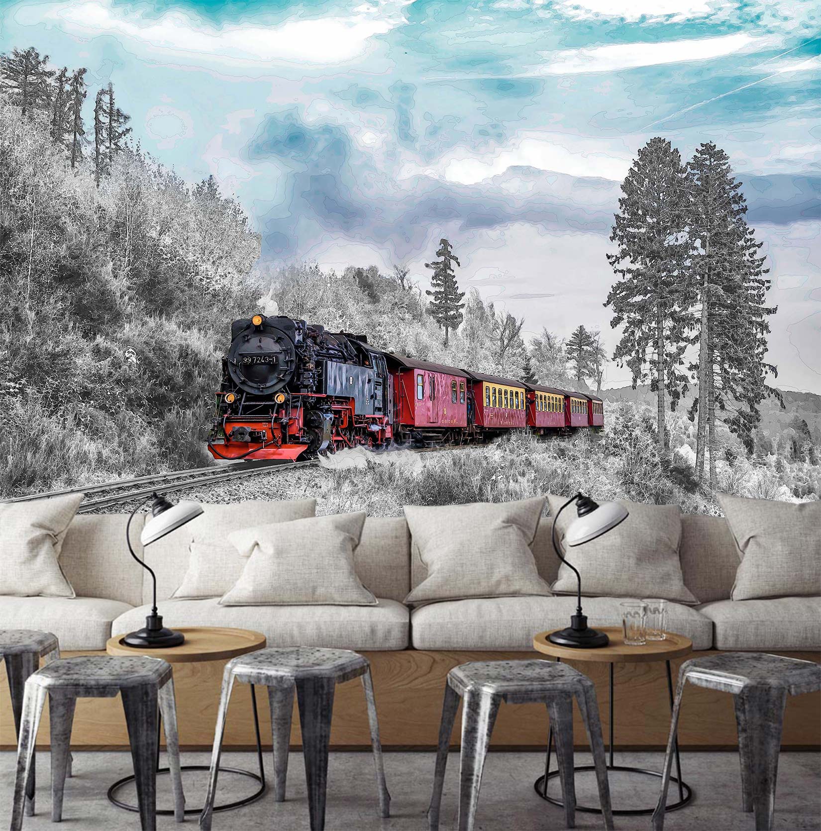 3D Snow Trees Train 91106 Alius Herb Wall Mural Wall Murals