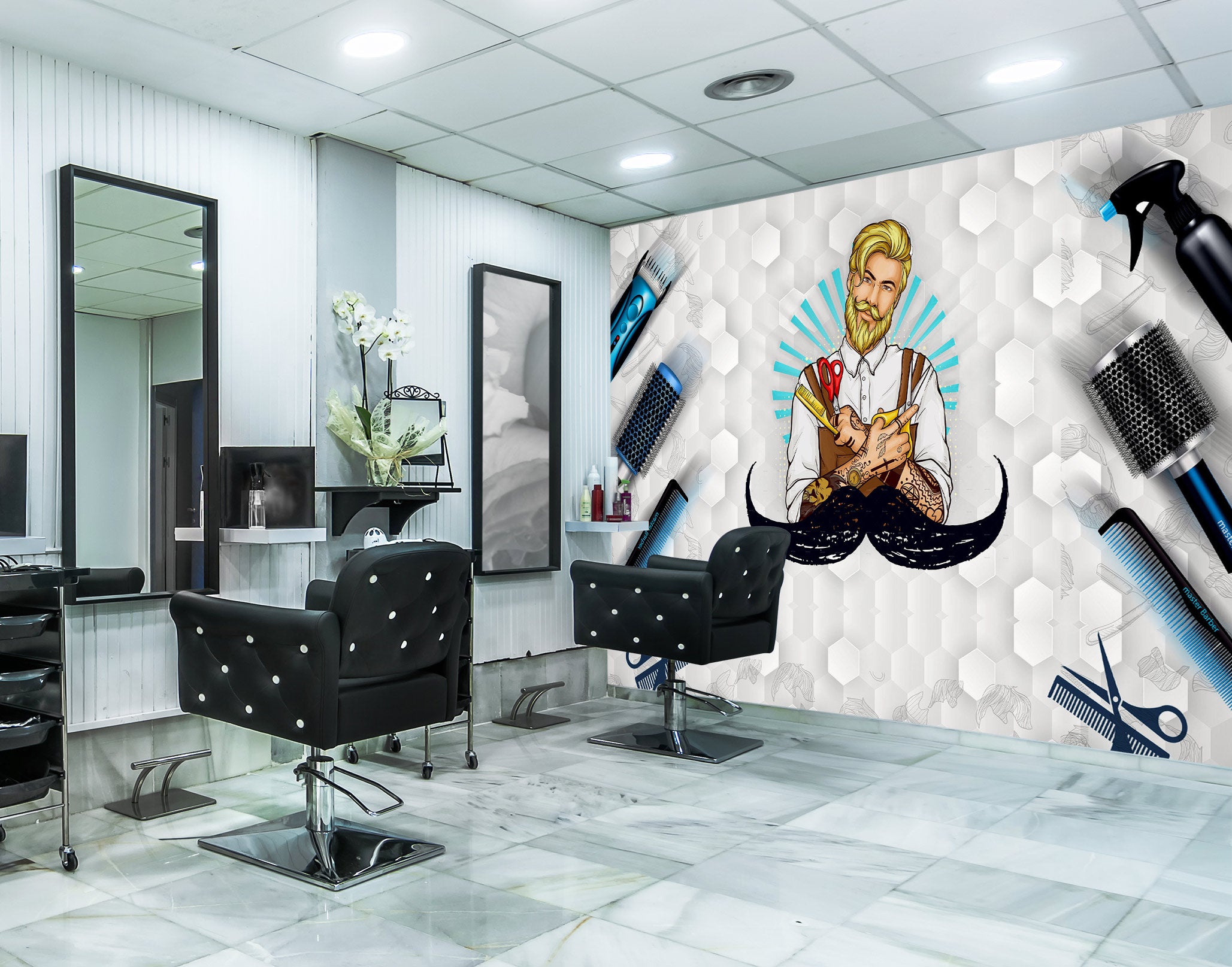 3D Beard Razor Comb 115202 Barber Shop Wall Murals