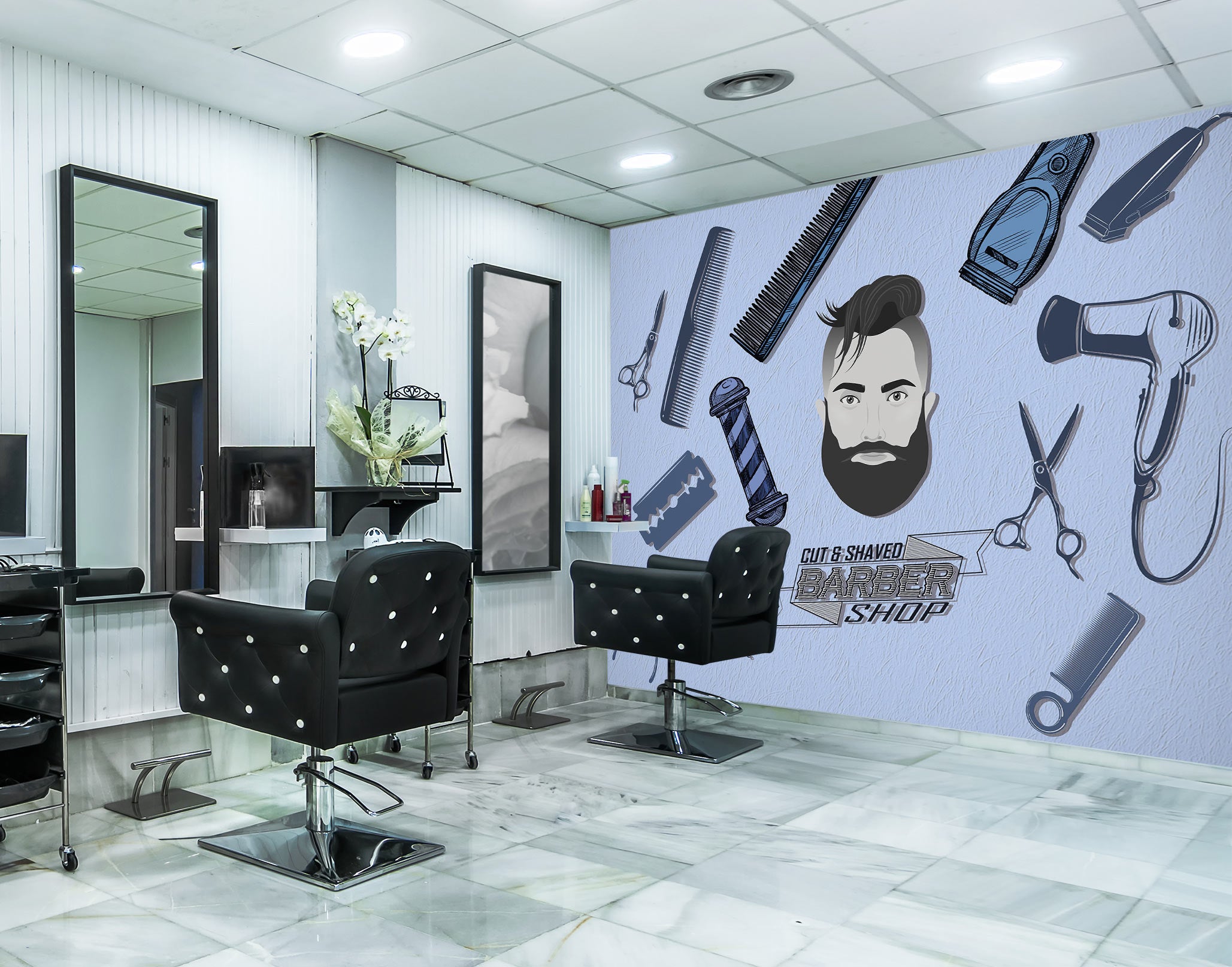 3D Hair Dryer Comb Scissors 115193 Barber Shop Wall Murals