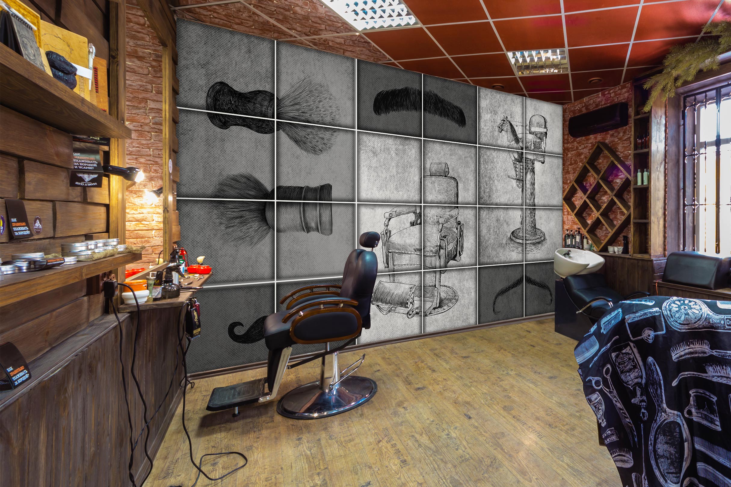 3D Barber Chair 115195 Barber Shop Wall Murals