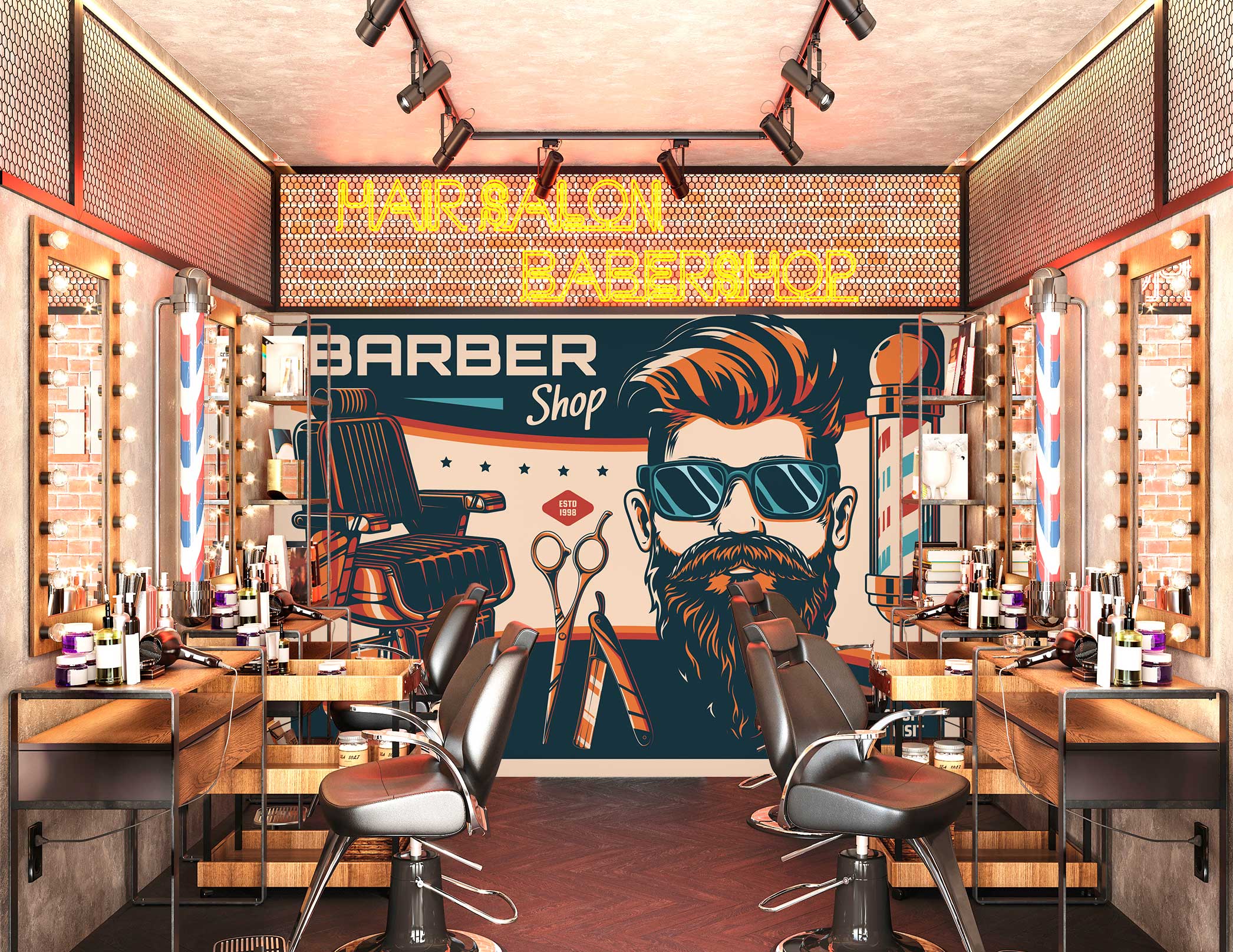 3D Barber Chair Hairstyle 115197 Barber Shop Wall Murals