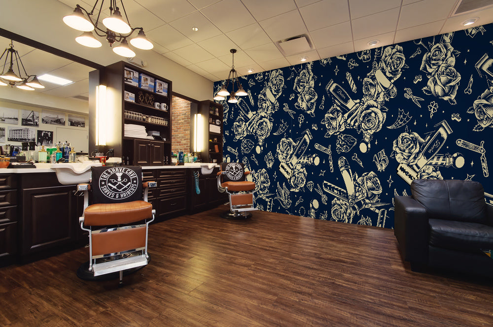 3D Rose Razor Pattern 115191 Barber Shop Wall Murals