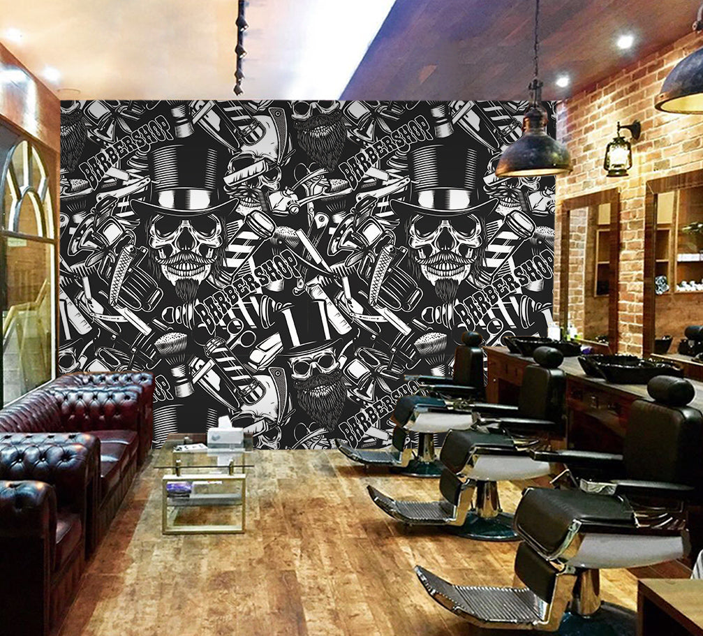 3D Skull Razor Scissors 115184 Barber Shop Wall Murals