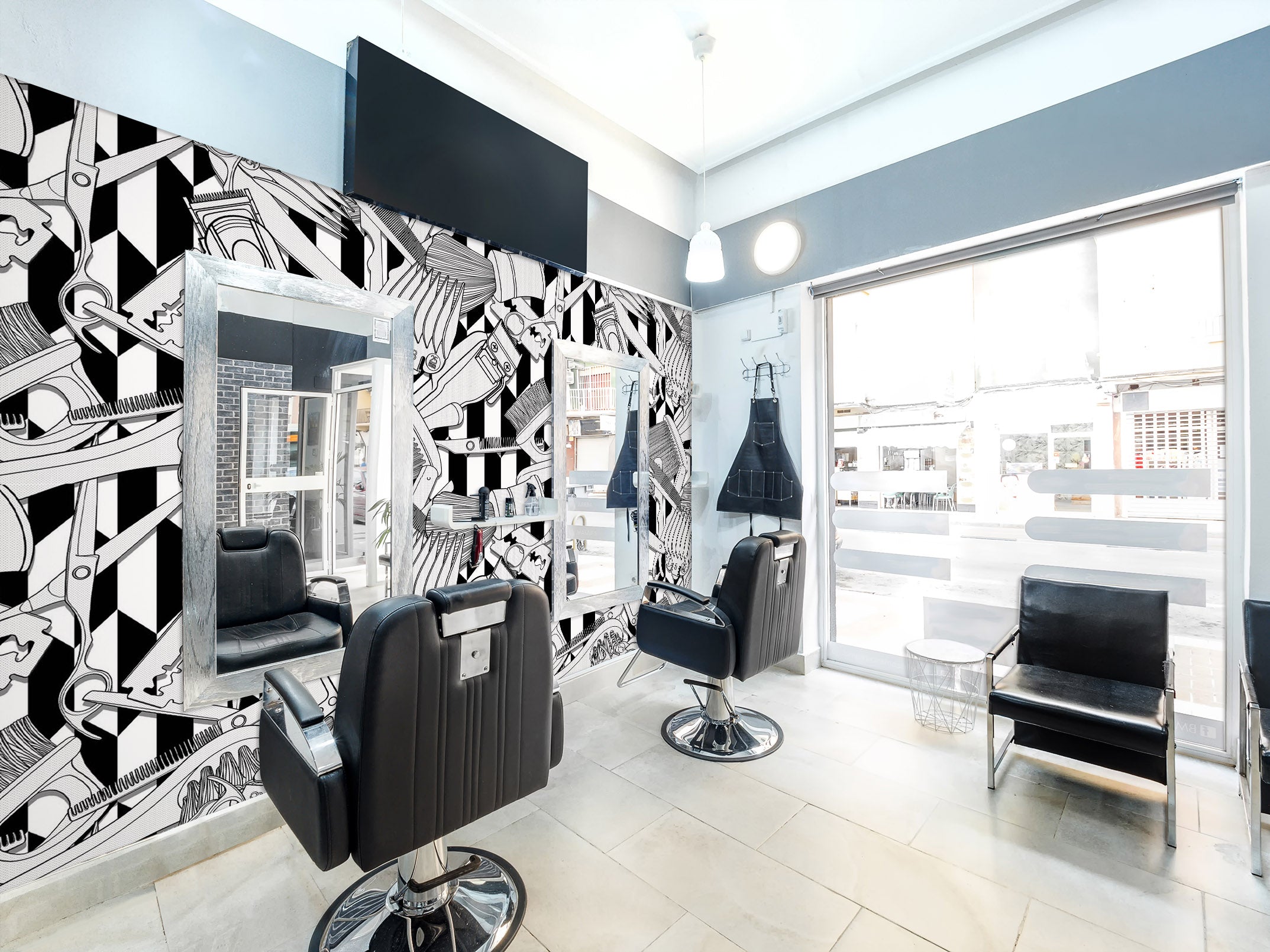 3D Black White Shaver 115169 Barber Shop Wall Murals