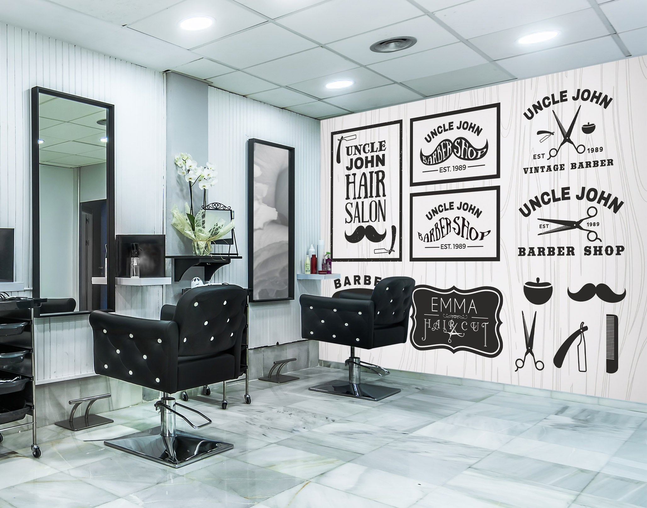 3D Beard Scissors 115134 Barber Shop Wall Murals