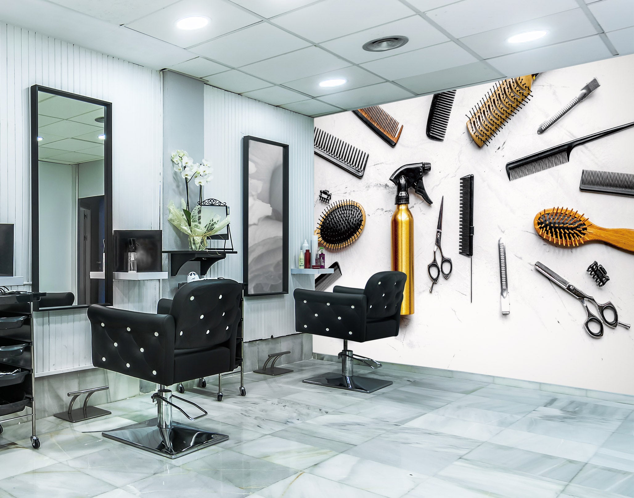 3D Comb Spray Scissors 115153 Barber Shop Wall Murals