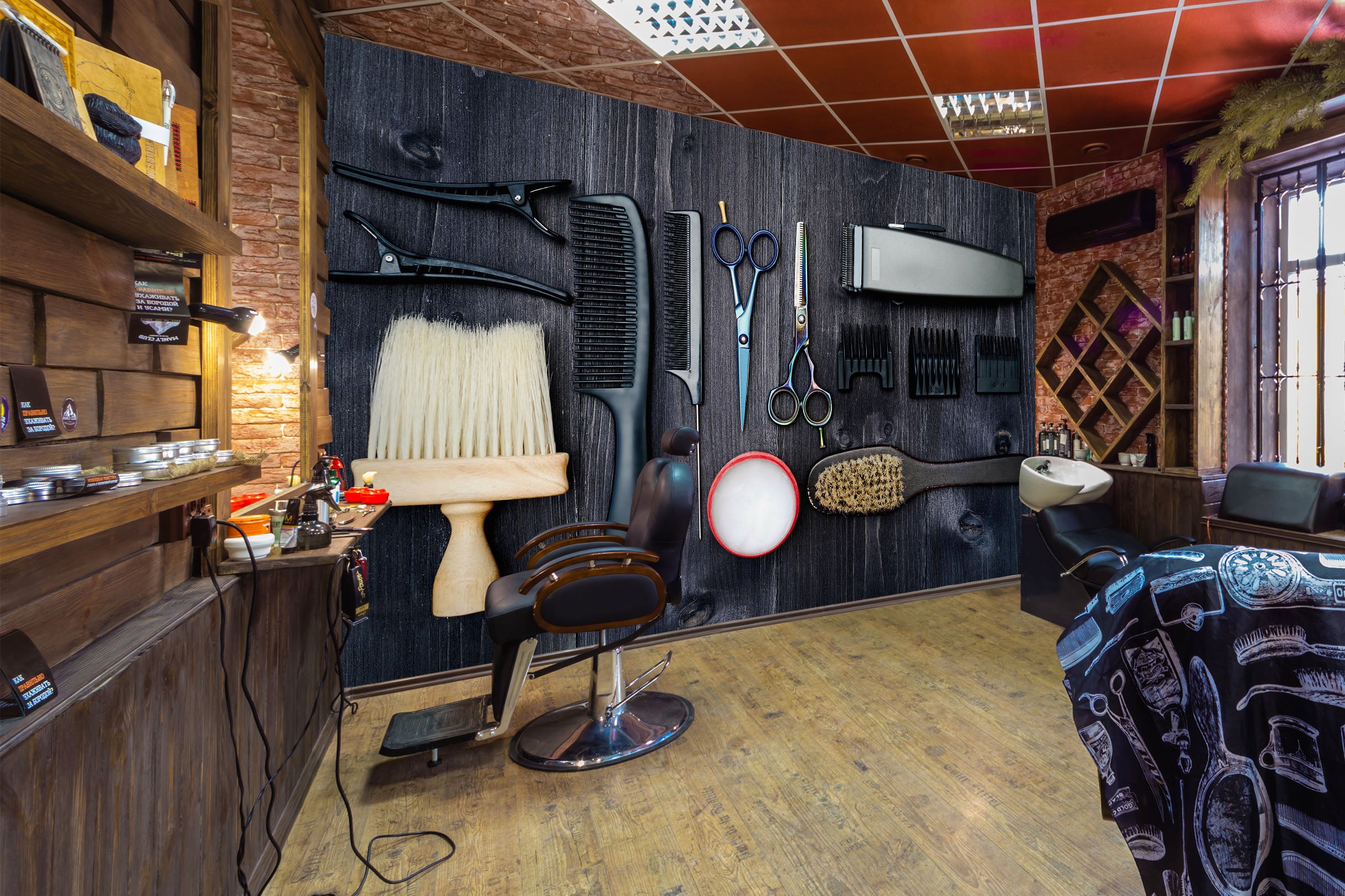 3D Scissors Comb 115155 Barber Shop Wall Murals