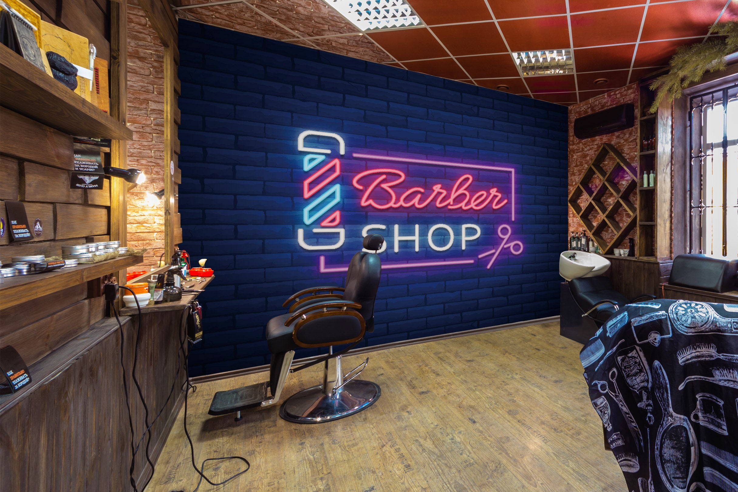 3D Light Sign 115158 Barber Shop Wall Murals