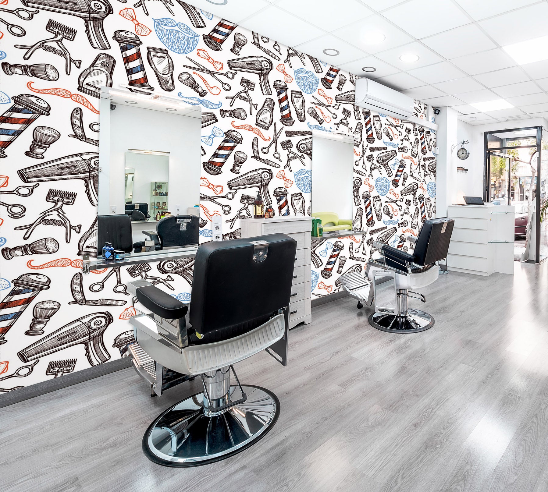 3D Hair Dryer Razor 115138 Barber Shop Wall Murals