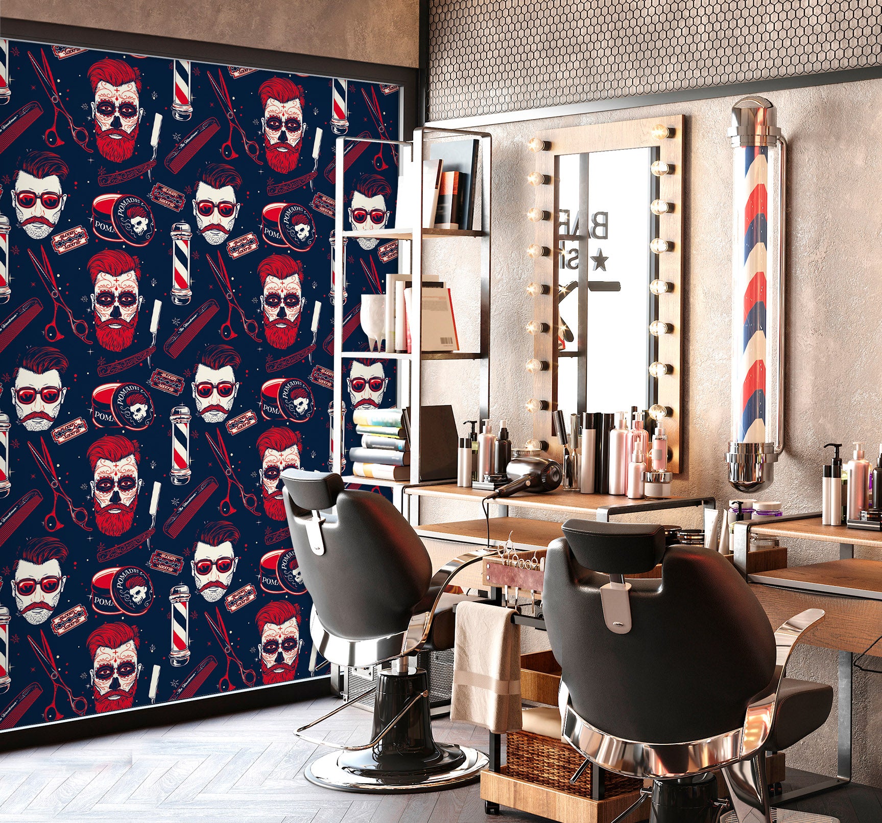 3D Barber Pattern 115150 Barber Shop Wall Murals