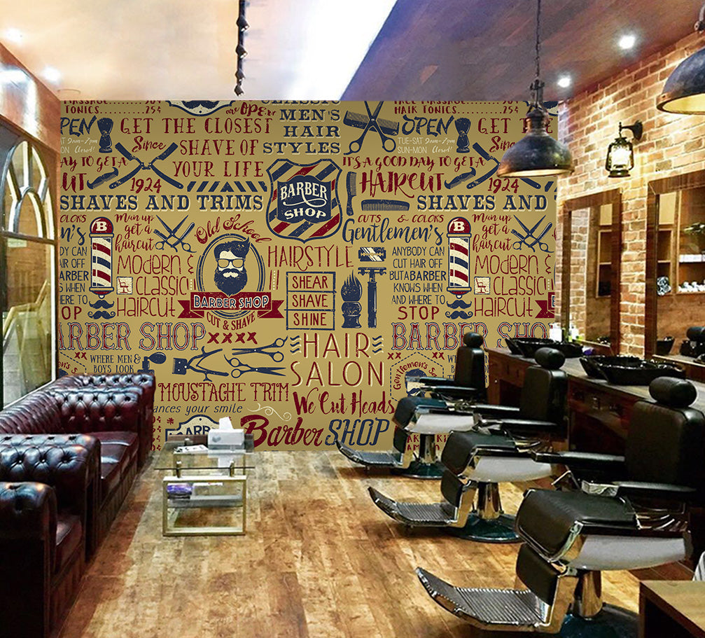 3D Font Haircut Pattern 115148 Barber Shop Wall Murals