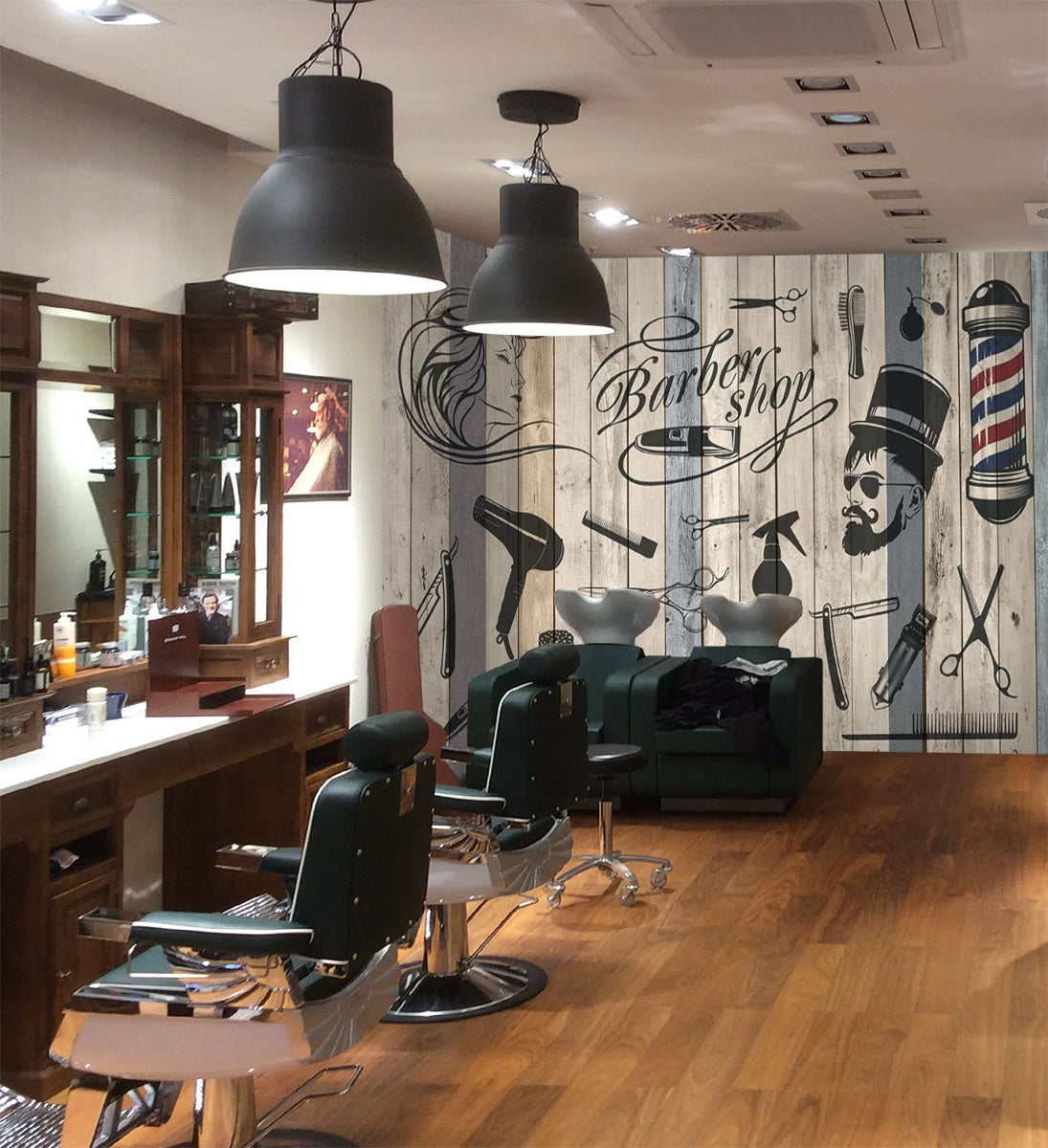 3D Hair Cutting Tools 1406 Barber Shop Wall Murals