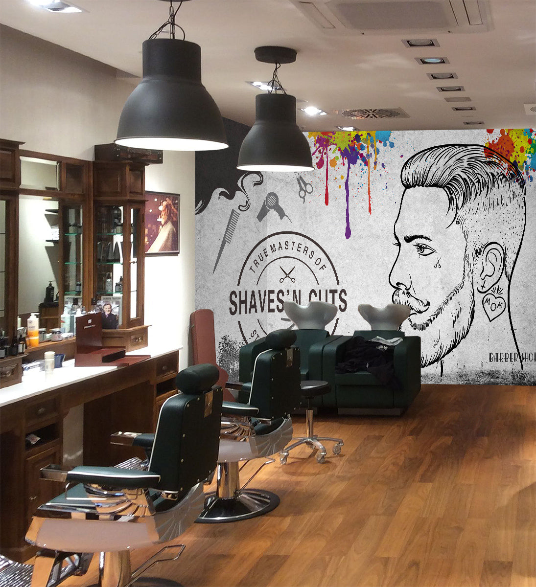 3D Beard Men 1441 Barber Shop Wall Murals