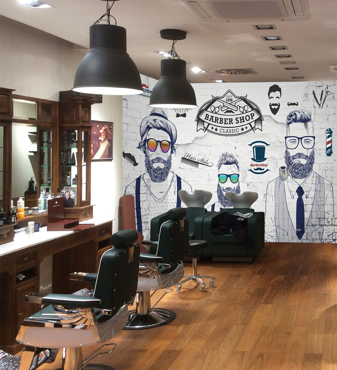 3D Man Cut Hair 1455 Barber Shop Wall Murals