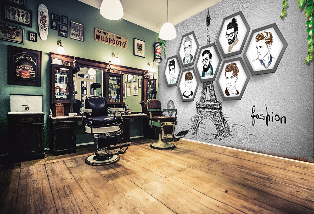 3D Fashion Style 1409 Barber Shop Wall Murals