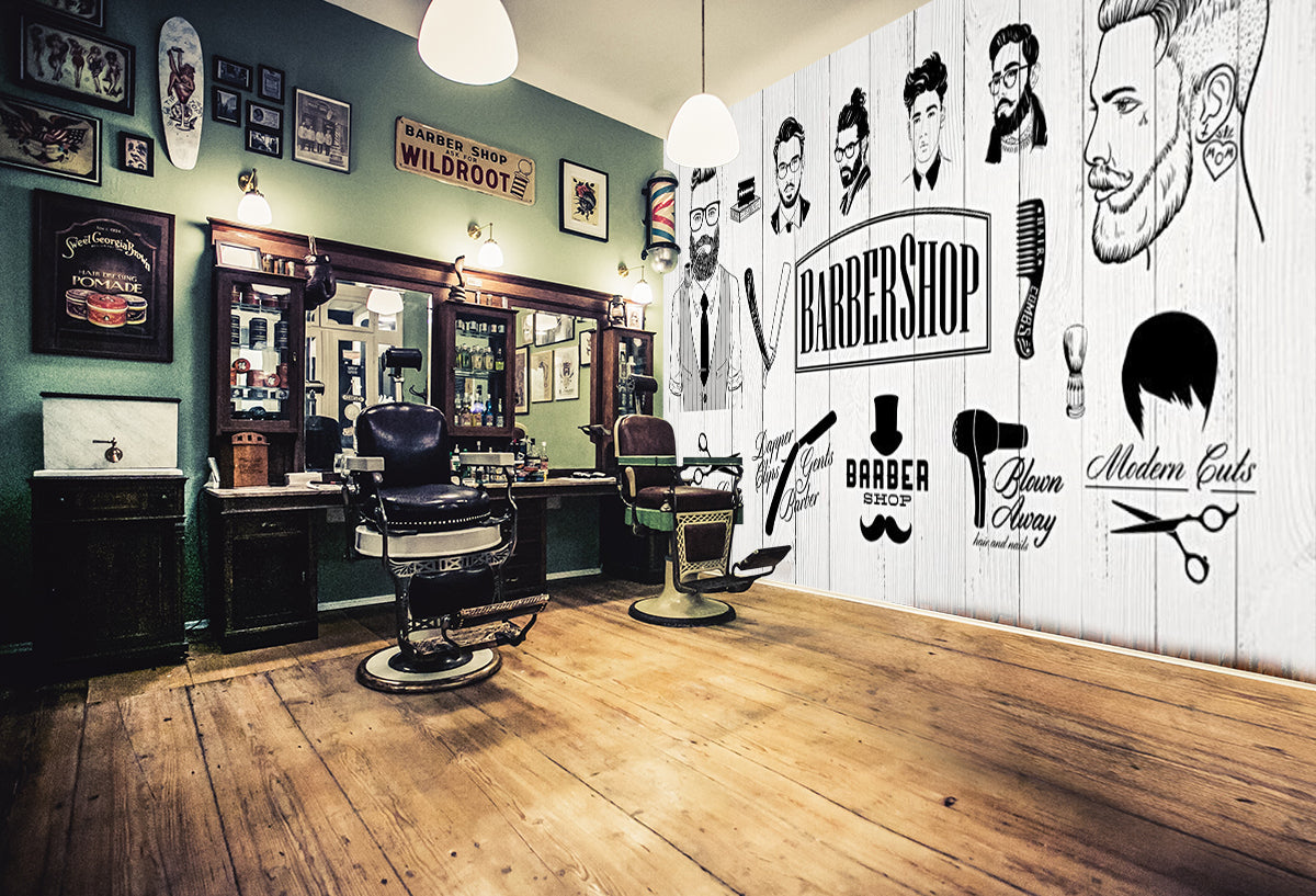 3D Men Look 1422 Barber Shop Wall Murals